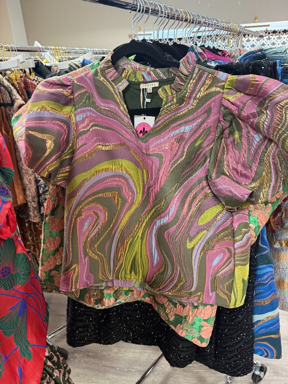 Abstract Jacquard Ruffle Top -NWT